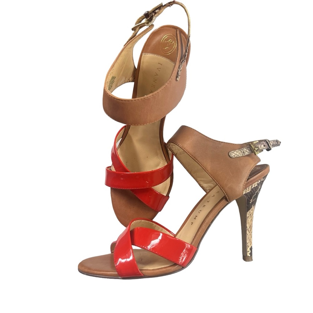 Ivanka Trump Women’s Size 6.5 M Orange Tan Snakeskin Strappy Pumps Stiletto Heel